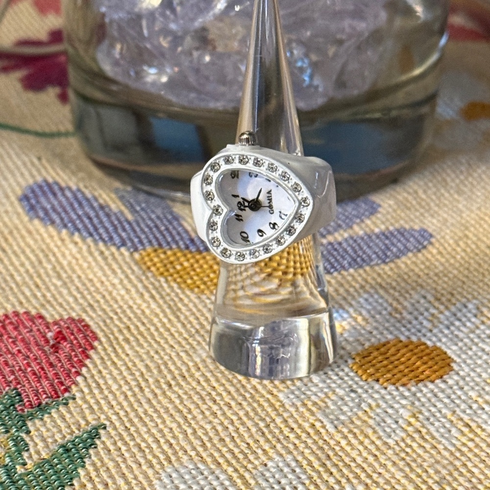 White Heart-Shaped Watch with Rhinestones